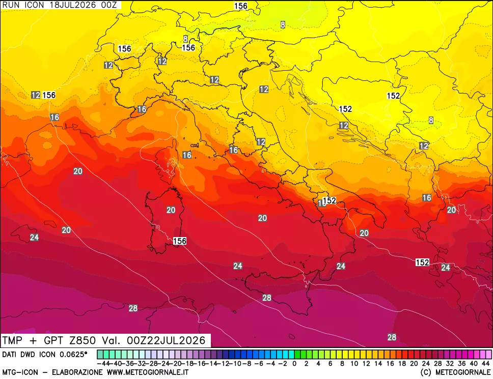 mappa 850 hPa Temp + GPT