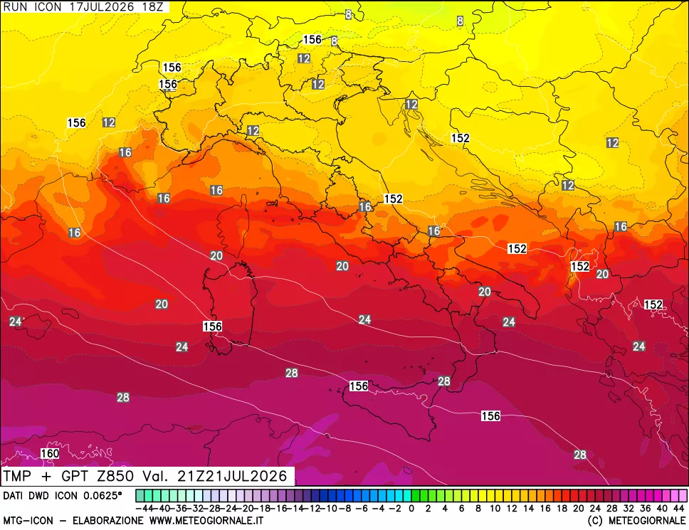 mappa 850 hPa Temp + GPT