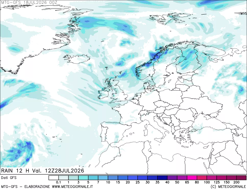 mappa GFS: Precipitazioni 12 ore precedenti