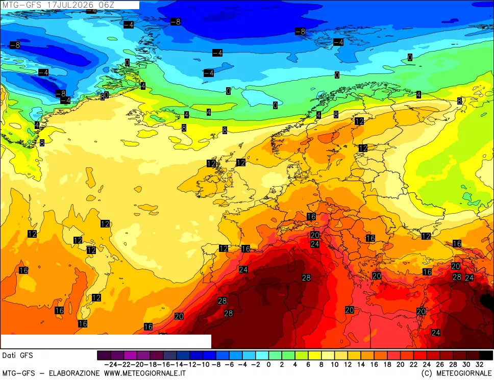 mappa GFS: Temperatura a 850 hPa