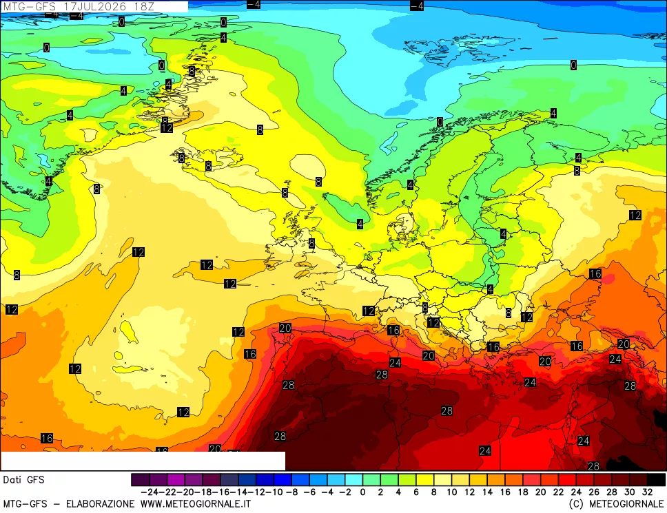 mappa GFS: Temperatura a 850 hPa