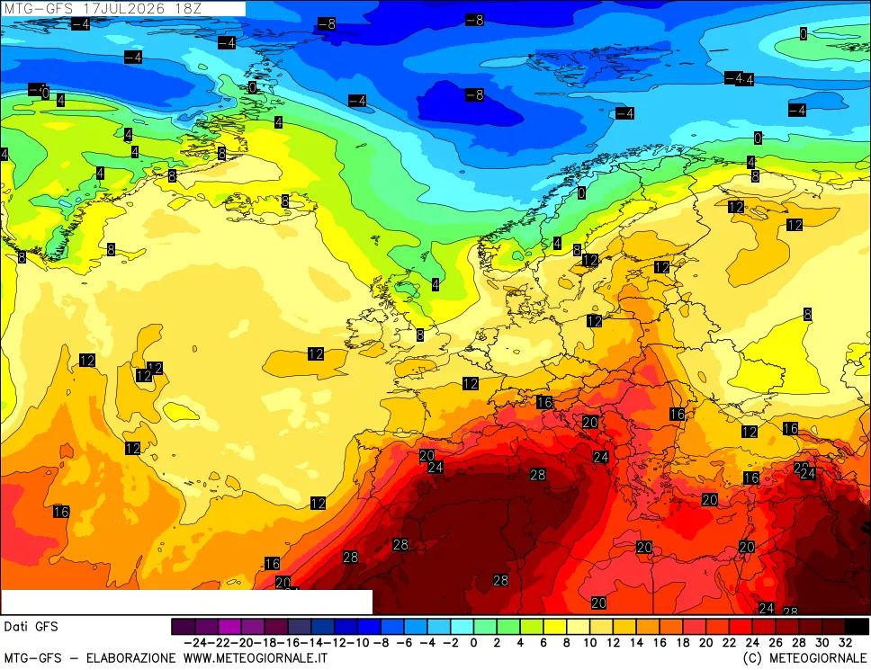 mappa GFS: Temperatura a 850 hPa