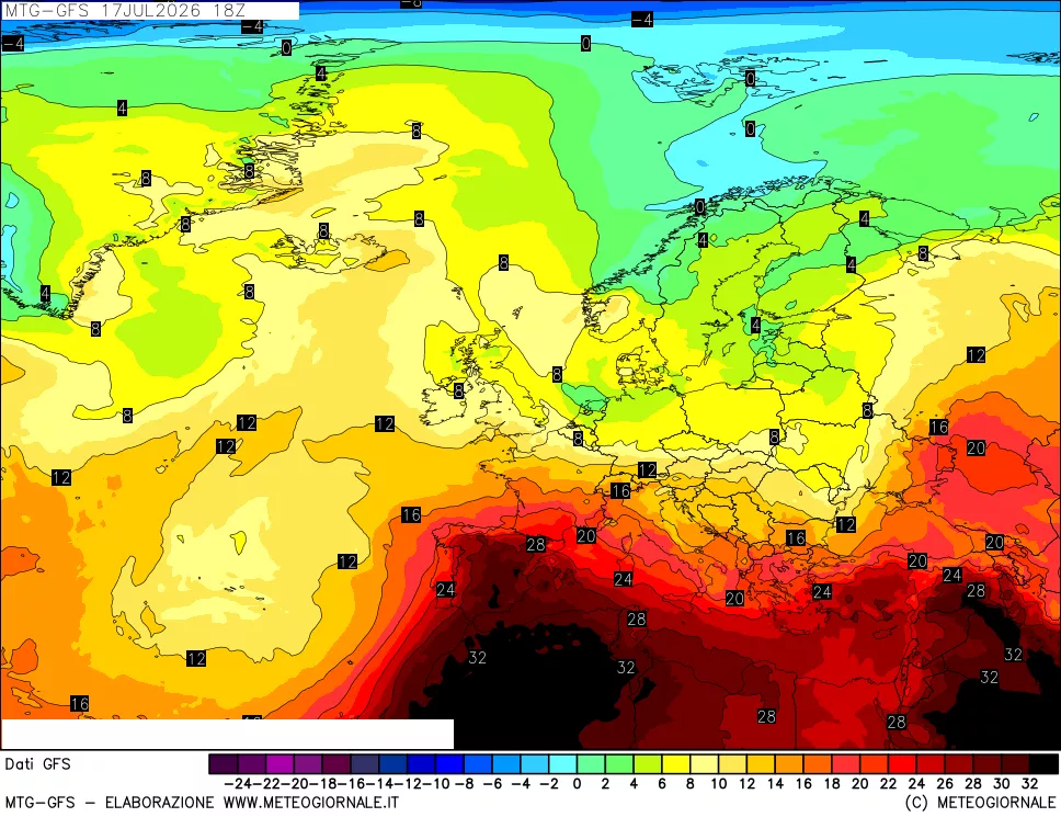 mappa GFS: Temperatura a 850 hPa