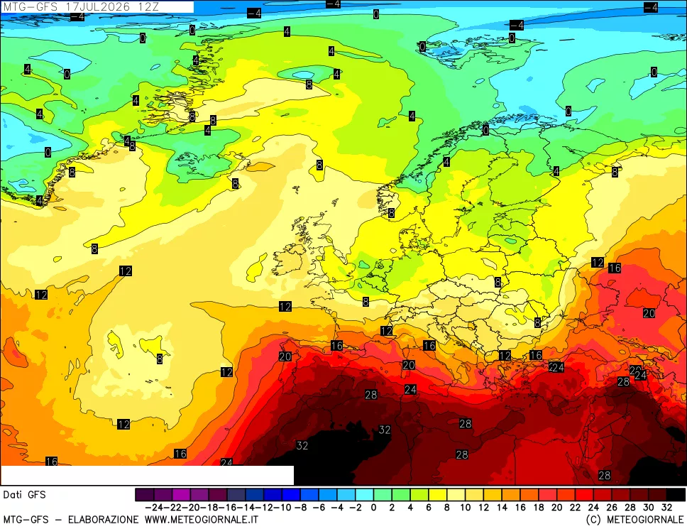 mappa GFS: Temperatura a 850 hPa