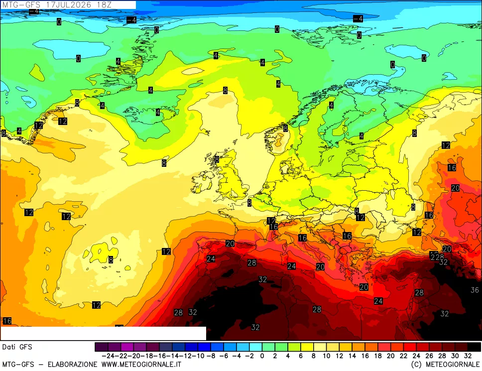 mappa GFS: Temperatura a 850 hPa