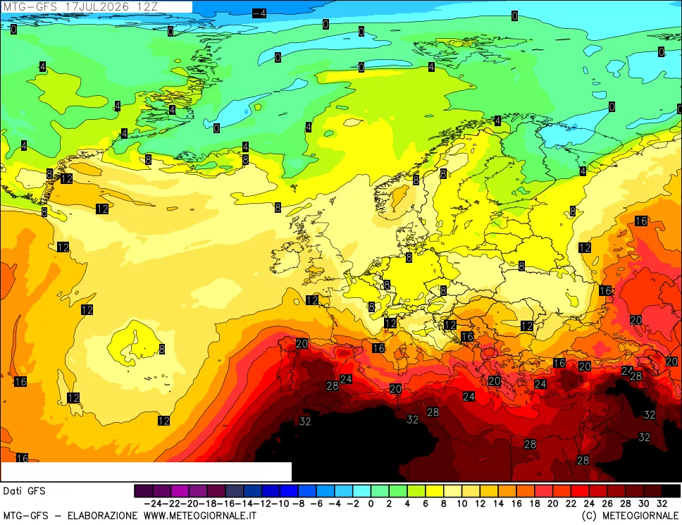 mappa GFS: Temperatura a 850 hPa