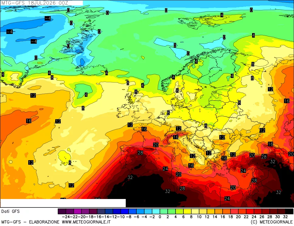 mappa GFS: Temperatura a 850 hPa