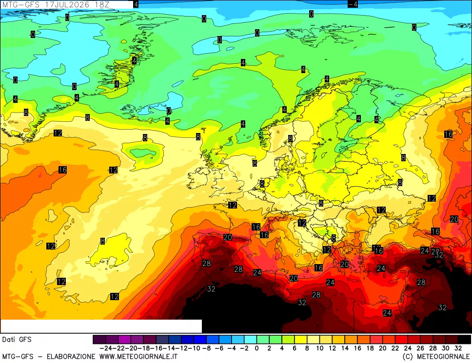 mappa GFS: Temperatura a 850 hPa