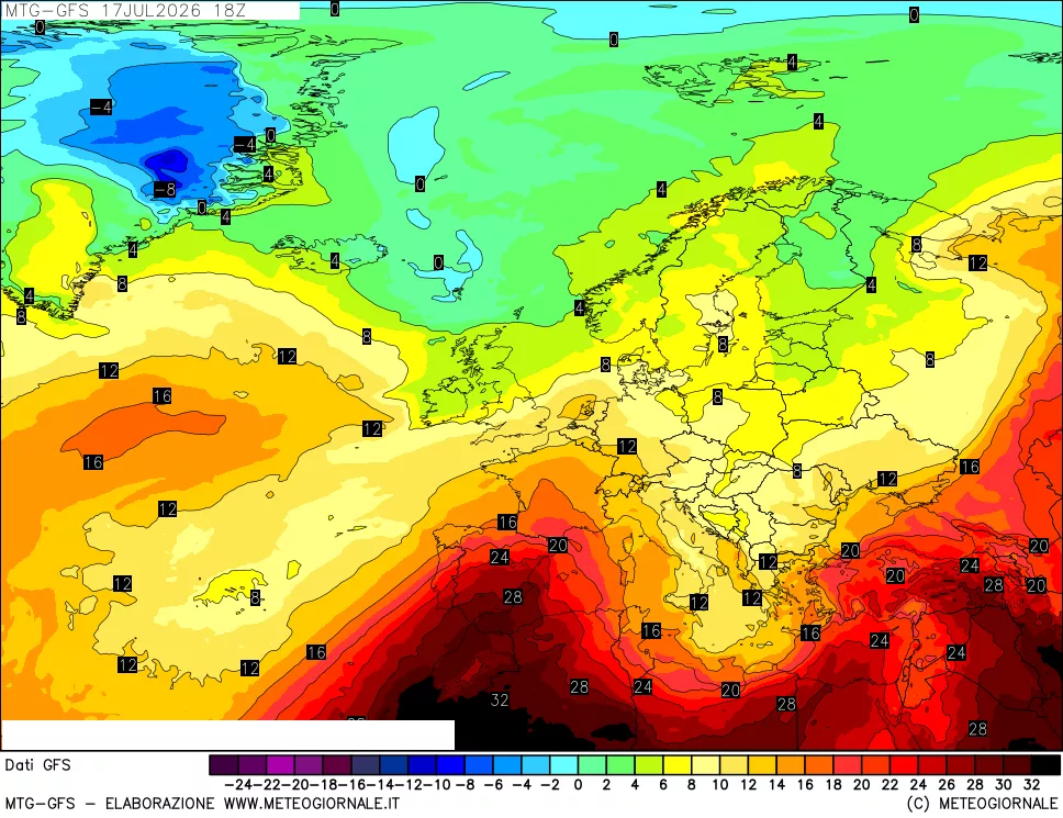 mappa GFS: Temperatura a 850 hPa