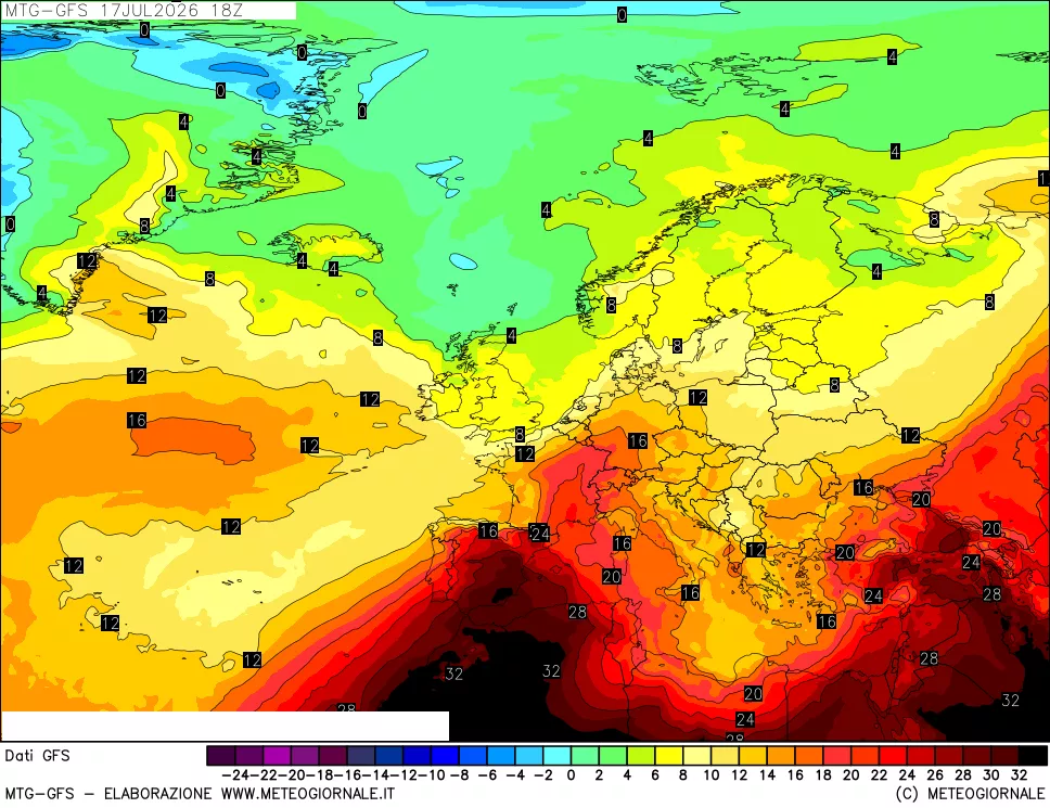 mappa GFS: Temperatura a 850 hPa
