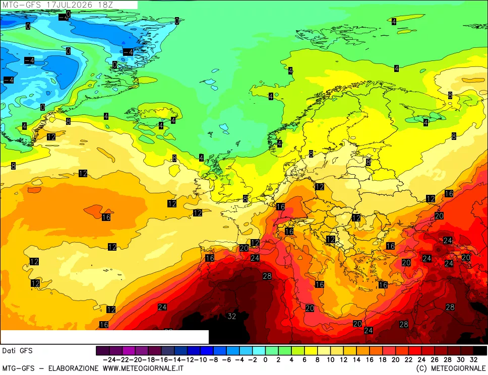 mappa GFS: Temperatura a 850 hPa