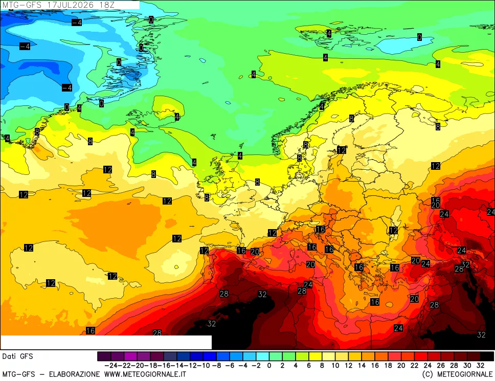 mappa GFS: Temperatura a 850 hPa