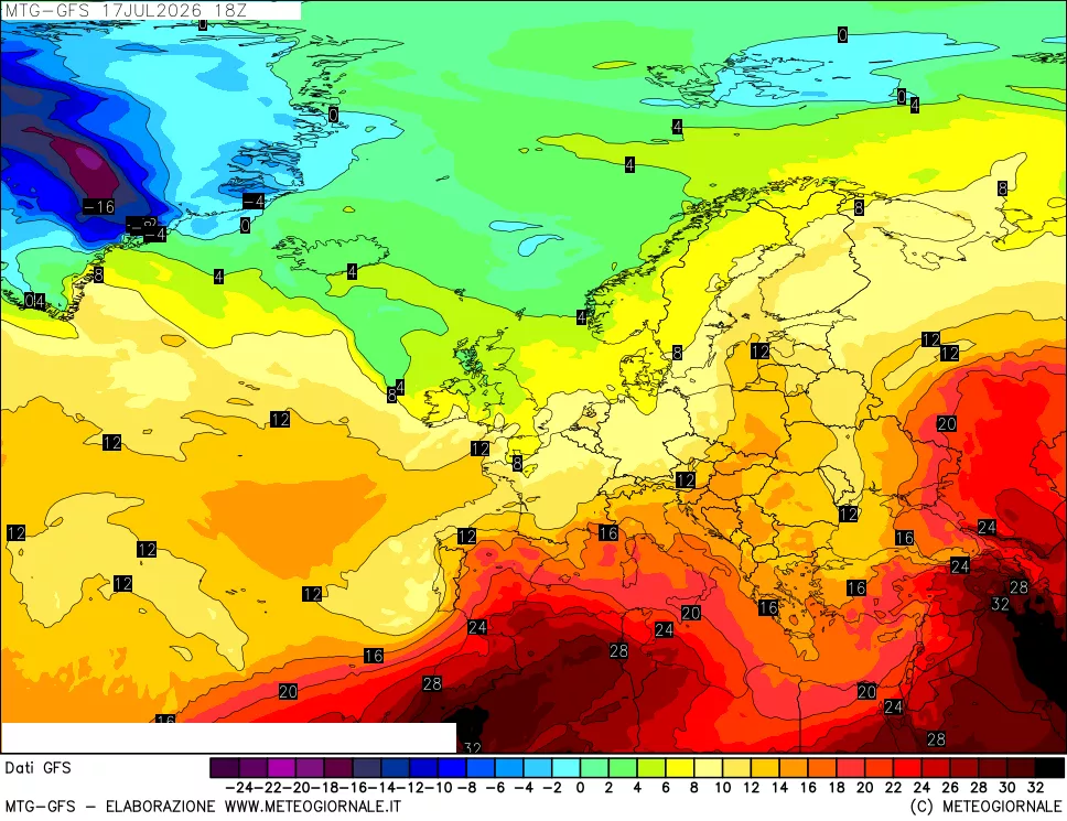 mappa GFS: Temperatura a 850 hPa