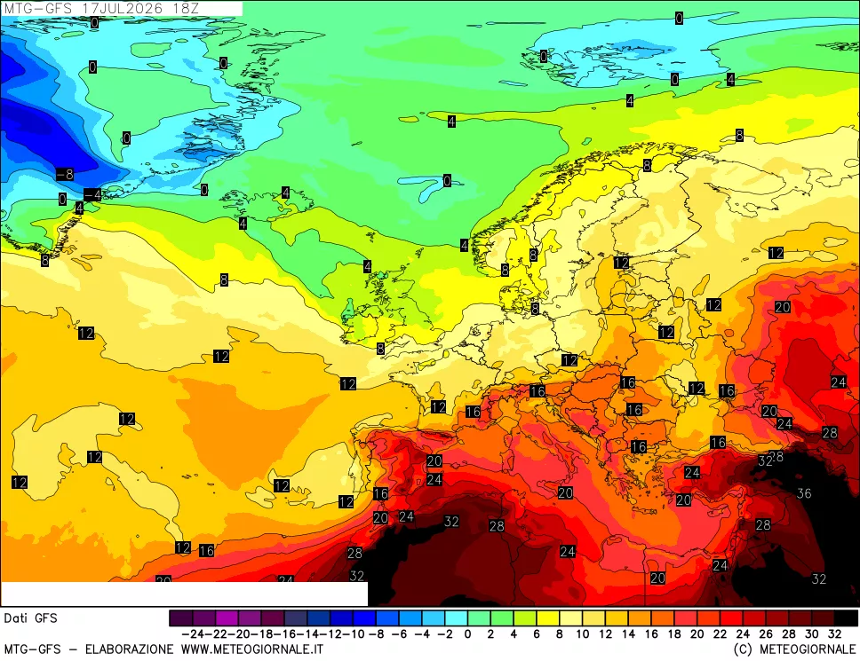 mappa GFS: Temperatura a 850 hPa