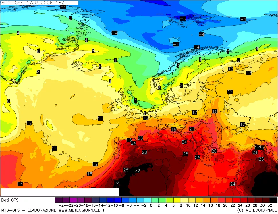 mappa GFS: Temperatura a 850 hPa