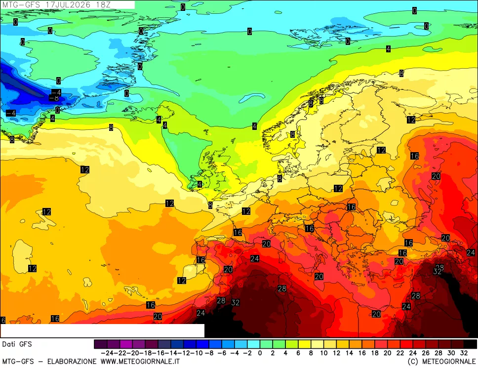mappa GFS: Temperatura a 850 hPa