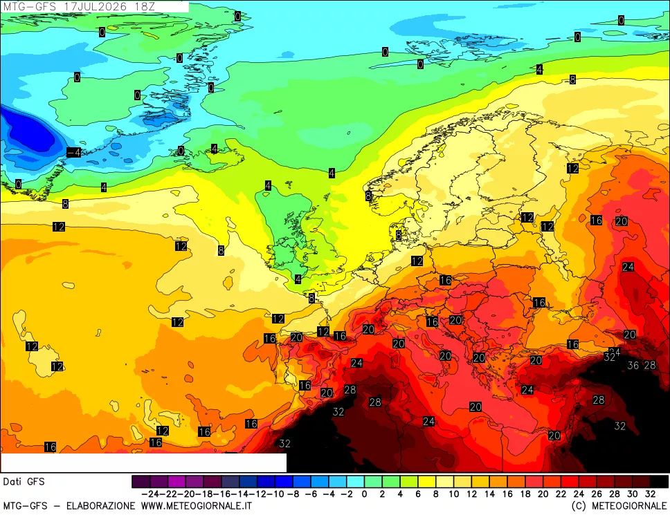 mappa GFS: Temperatura a 850 hPa
