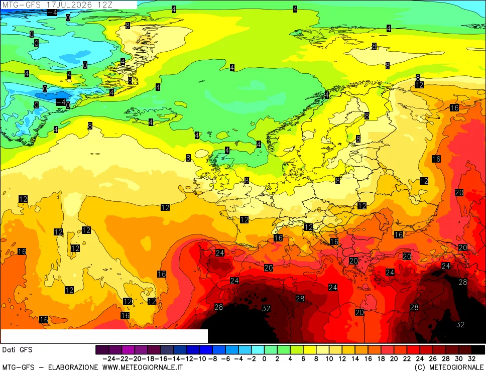 mappa GFS: Temperatura a 850 hPa