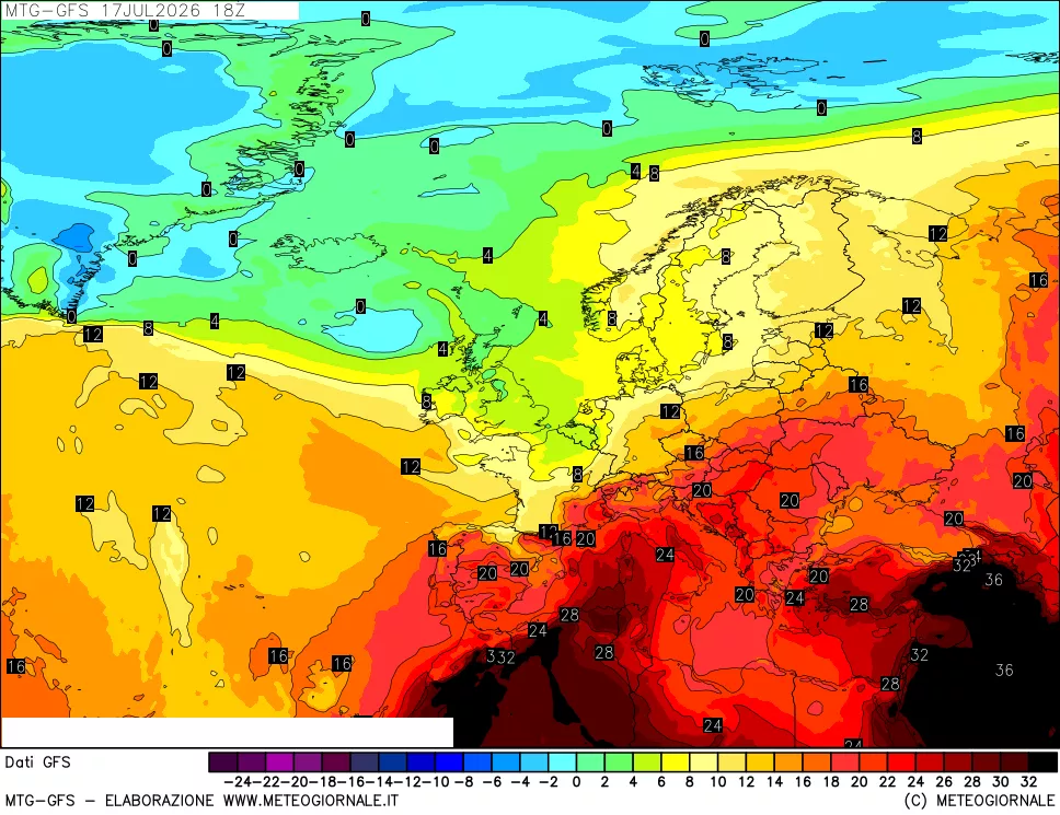 mappa GFS: Temperatura a 850 hPa
