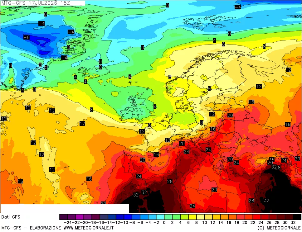 mappa GFS: Temperatura a 850 hPa