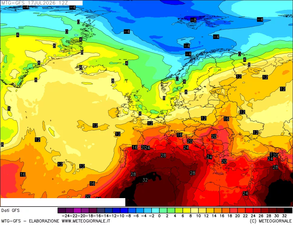 mappa GFS: Temperatura a 850 hPa