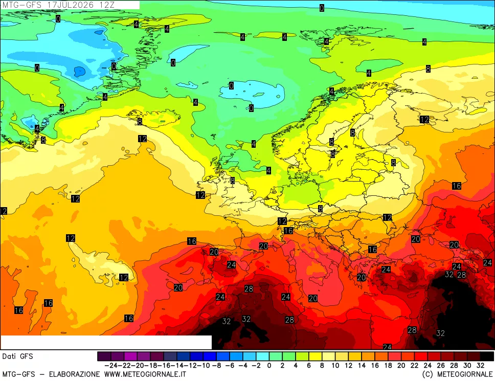 mappa GFS: Temperatura a 850 hPa