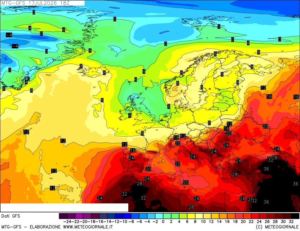 mappa GFS: Temperatura a 850 hPa