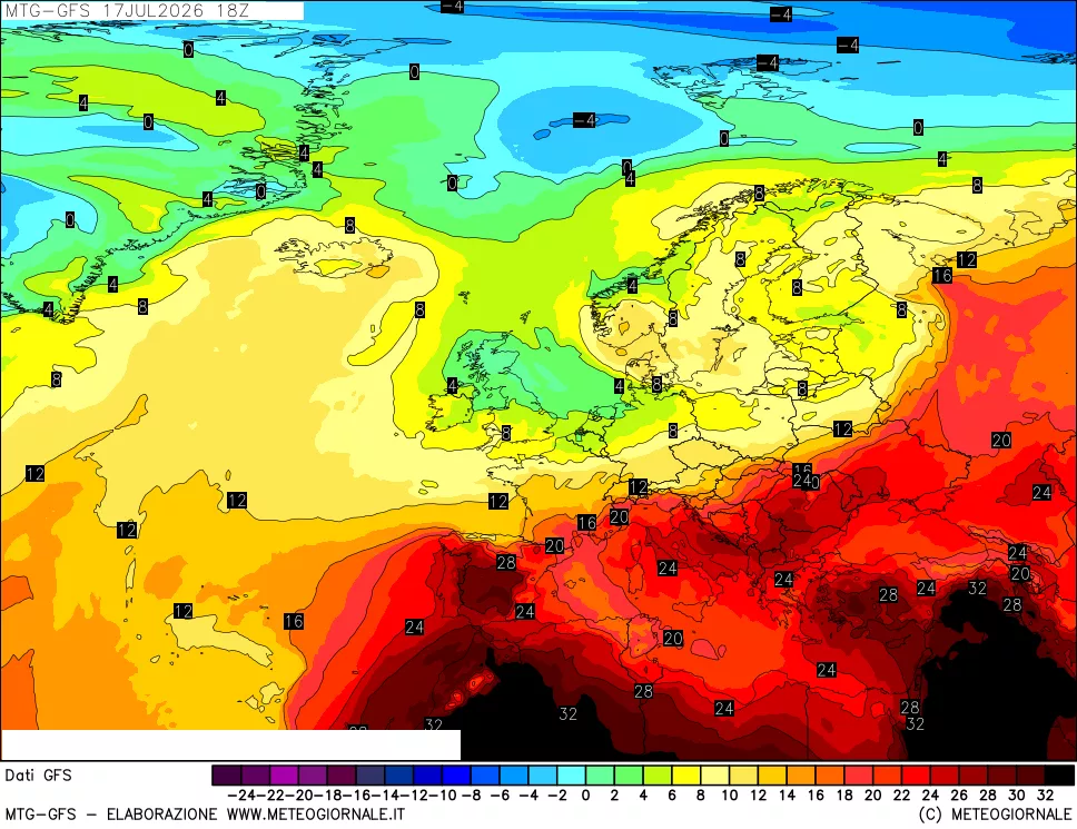 mappa GFS: Temperatura a 850 hPa