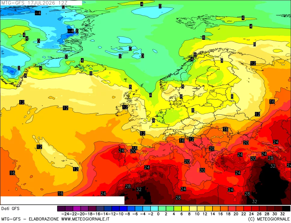 mappa GFS: Temperatura a 850 hPa