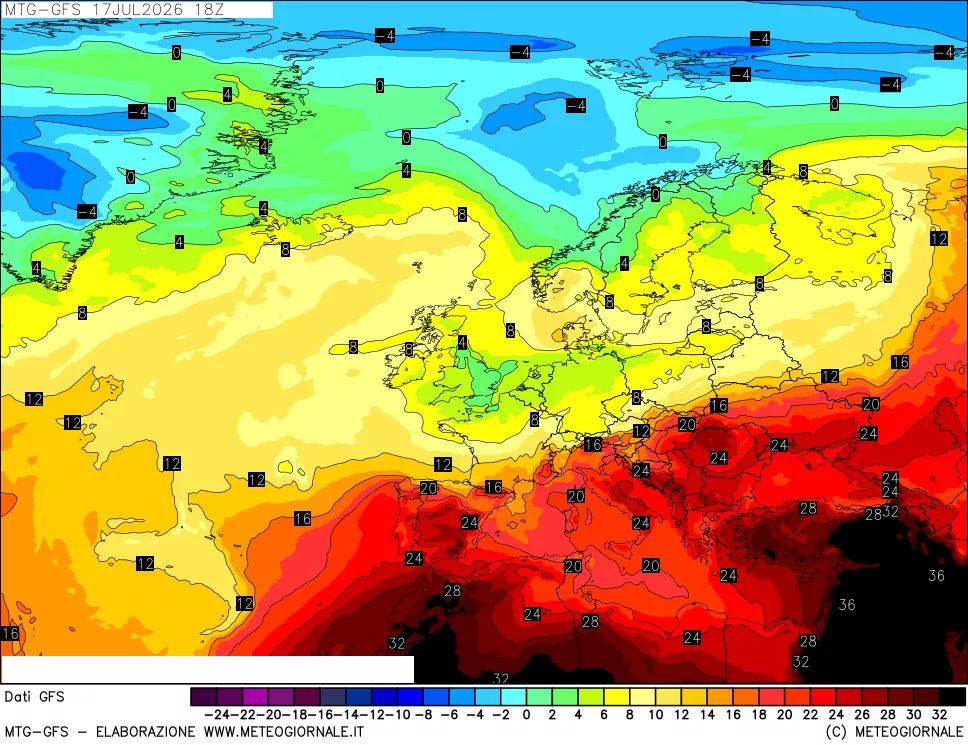 mappa GFS: Temperatura a 850 hPa