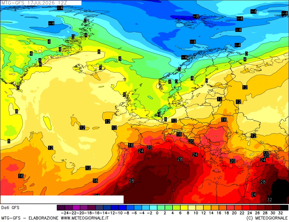 mappa GFS: Temperatura a 850 hPa
