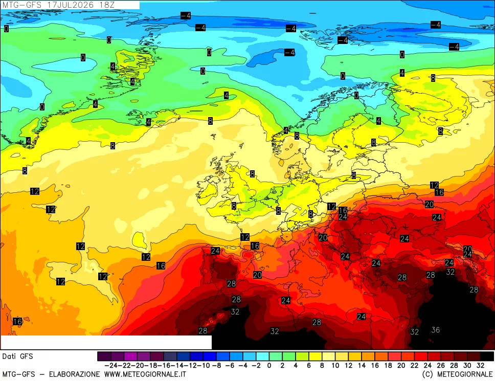 mappa GFS: Temperatura a 850 hPa