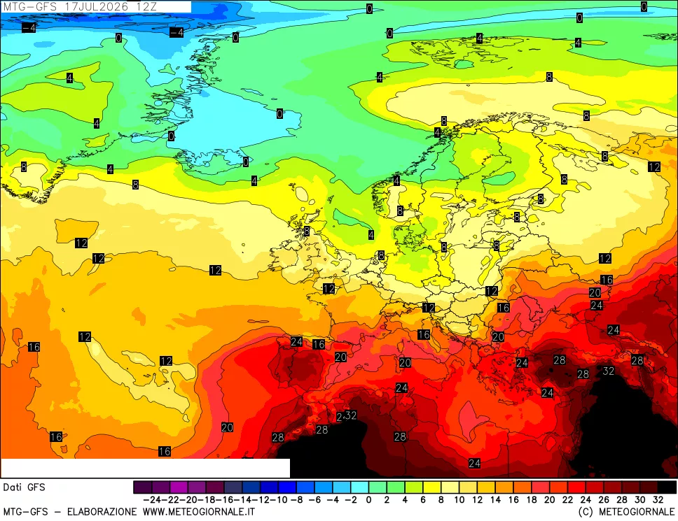mappa GFS: Temperatura a 850 hPa