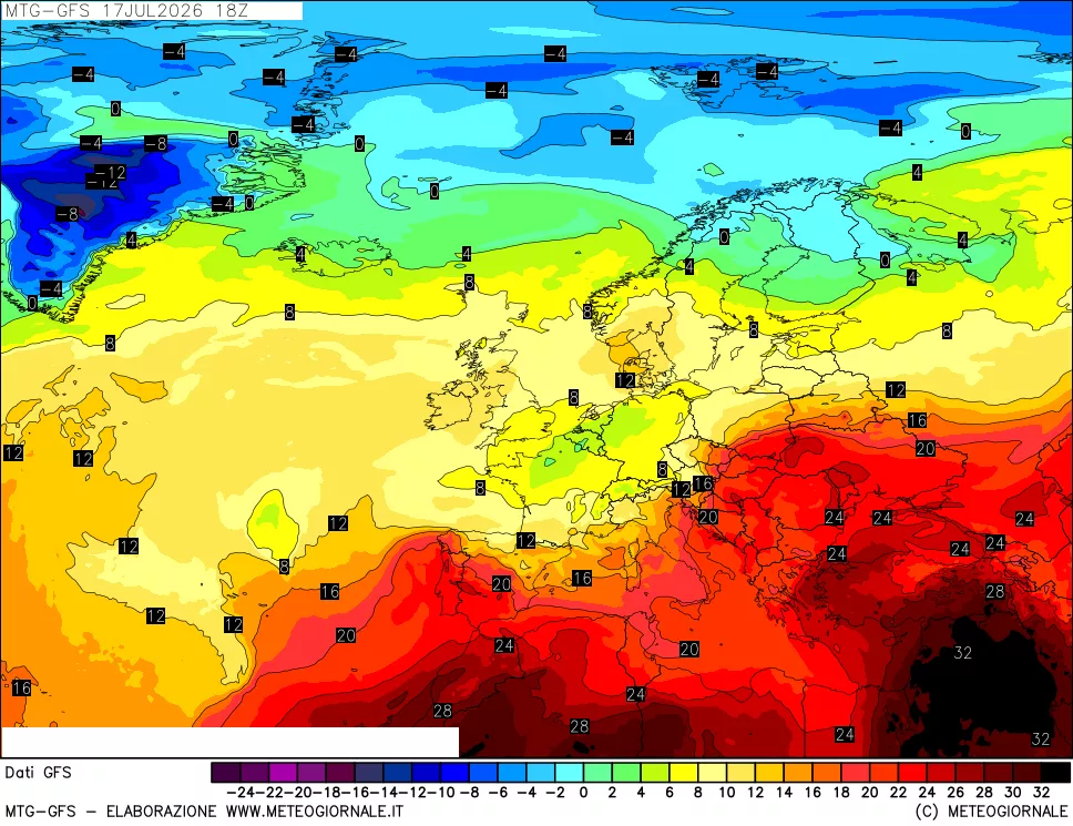 mappa GFS: Temperatura a 850 hPa