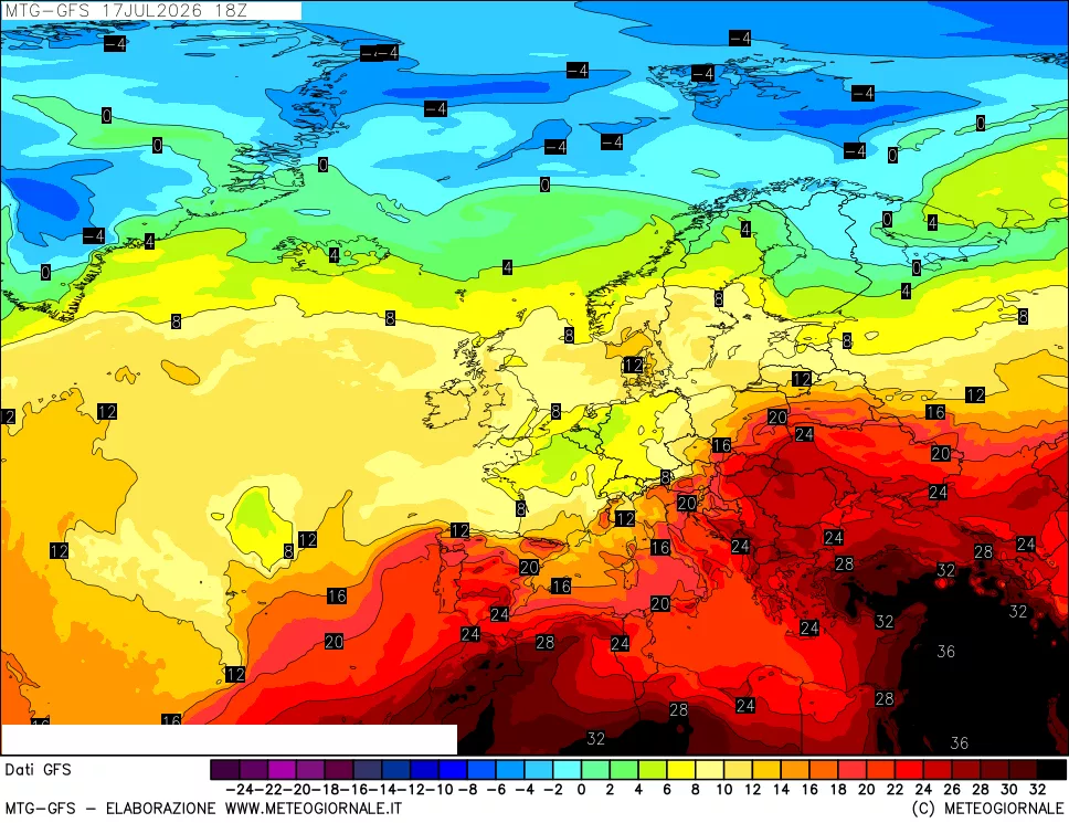 mappa GFS: Temperatura a 850 hPa