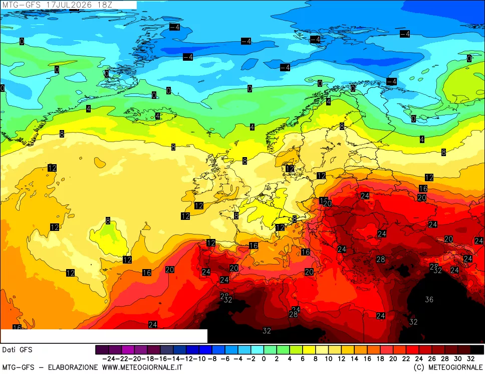 mappa GFS: Temperatura a 850 hPa