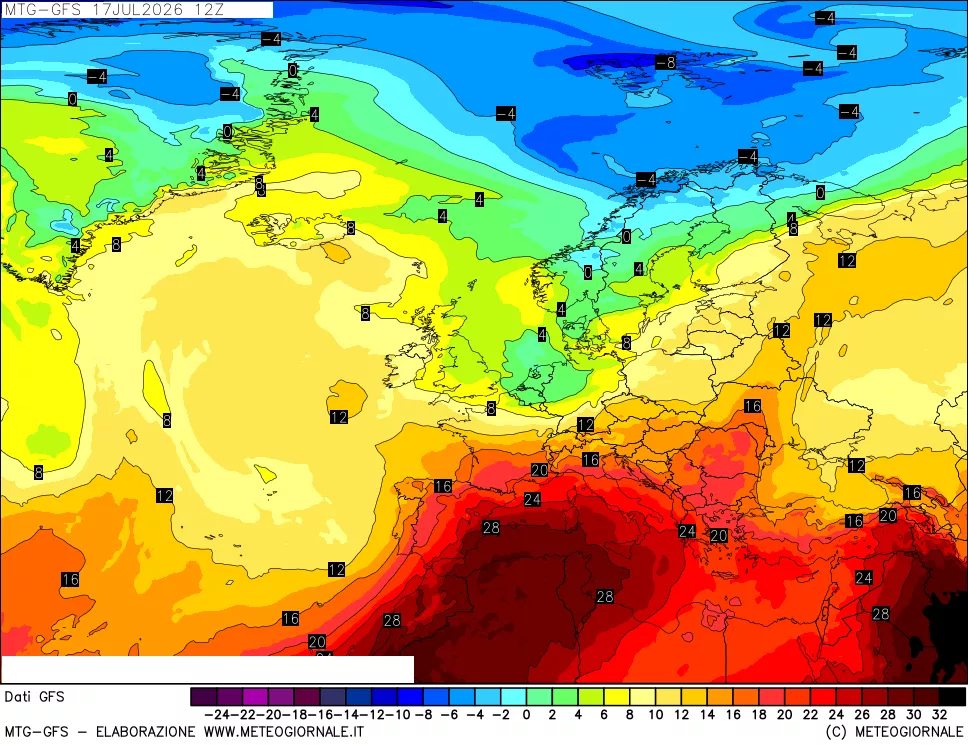 mappa GFS: Temperatura a 850 hPa
