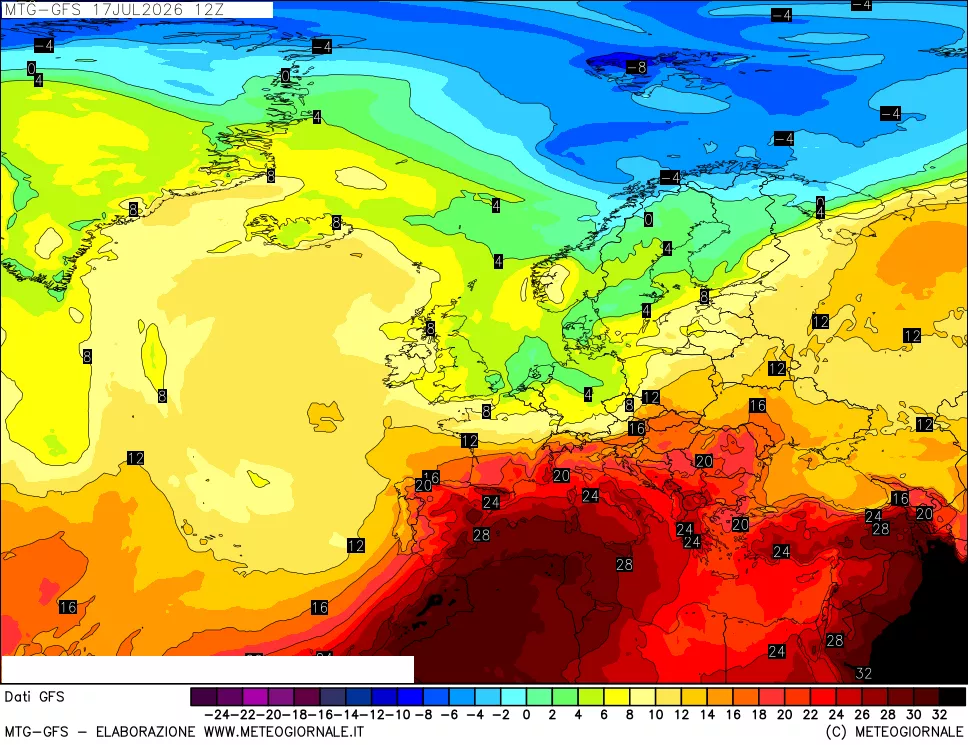 mappa GFS: Temperatura a 850 hPa
