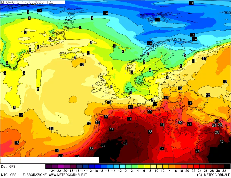 mappa GFS: Temperatura a 850 hPa