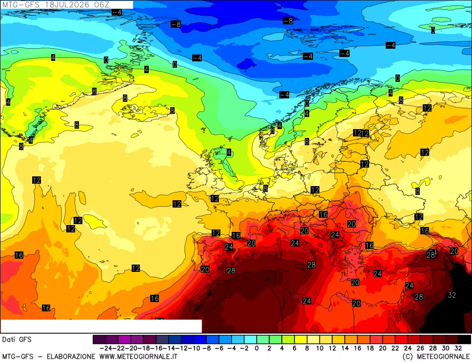 mappa GFS: Temperatura a 850 hPa