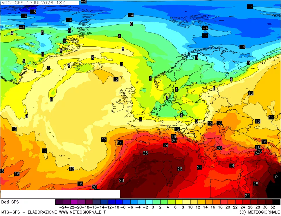 mappa GFS: Temperatura a 850 hPa