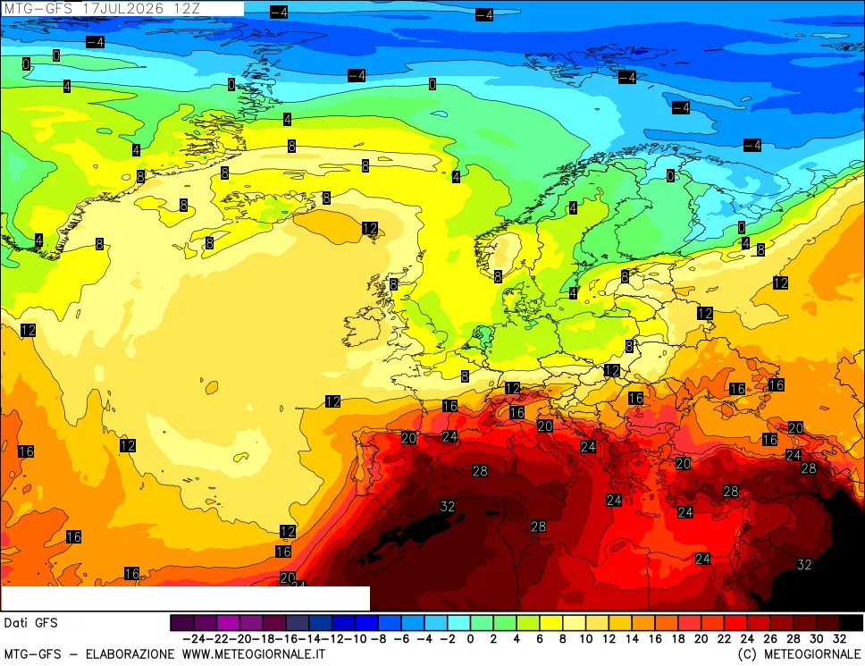 mappa GFS: Temperatura a 850 hPa