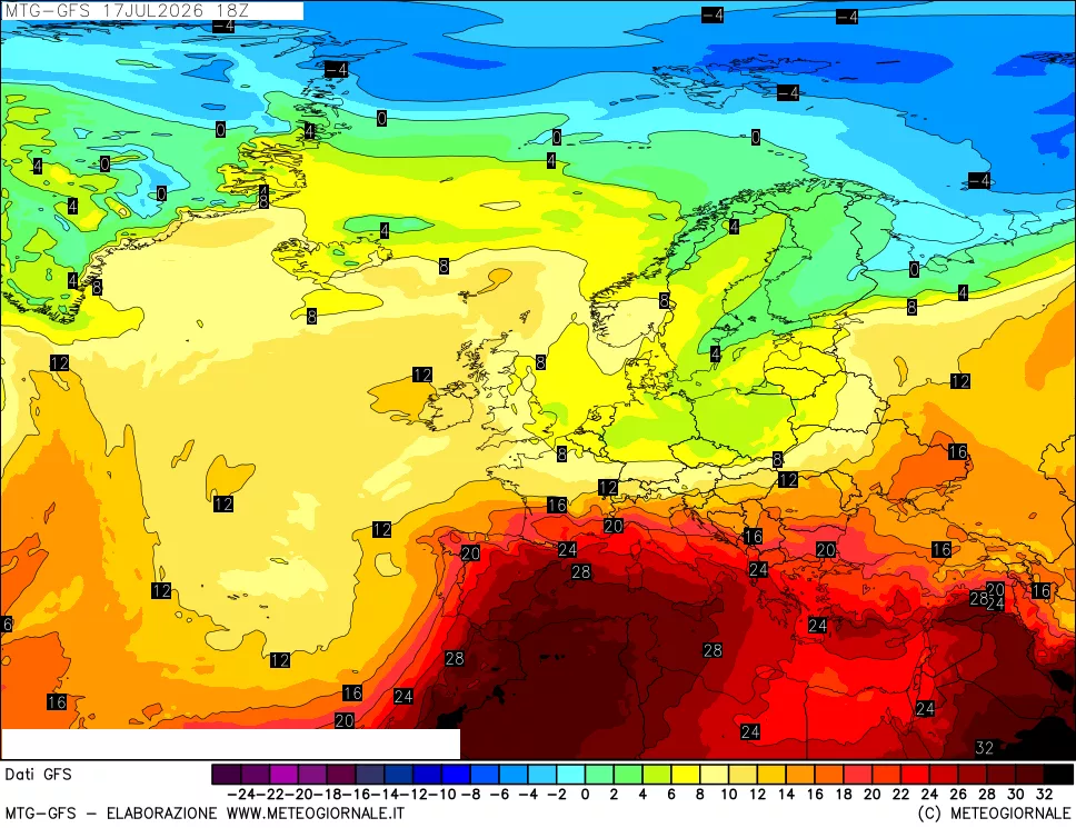 mappa GFS: Temperatura a 850 hPa