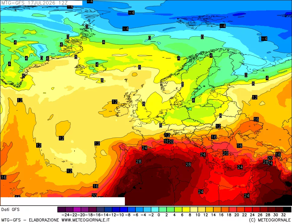 mappa GFS: Temperatura a 850 hPa