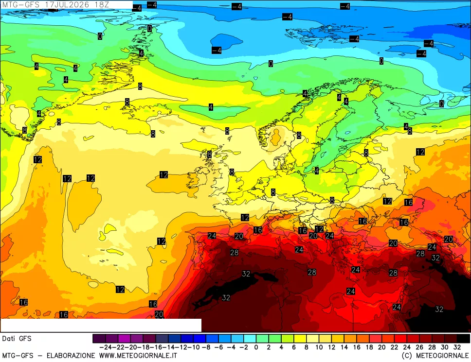 mappa GFS: Temperatura a 850 hPa