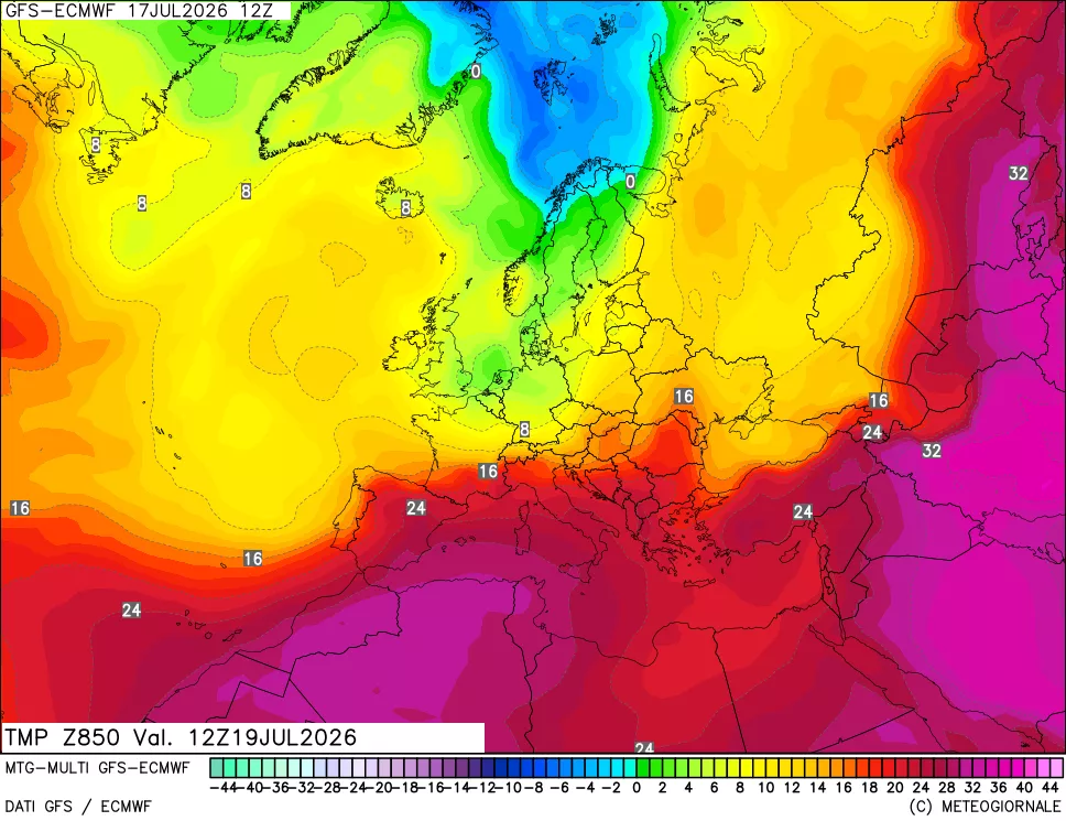 mappa Temperatura a 850 hPa