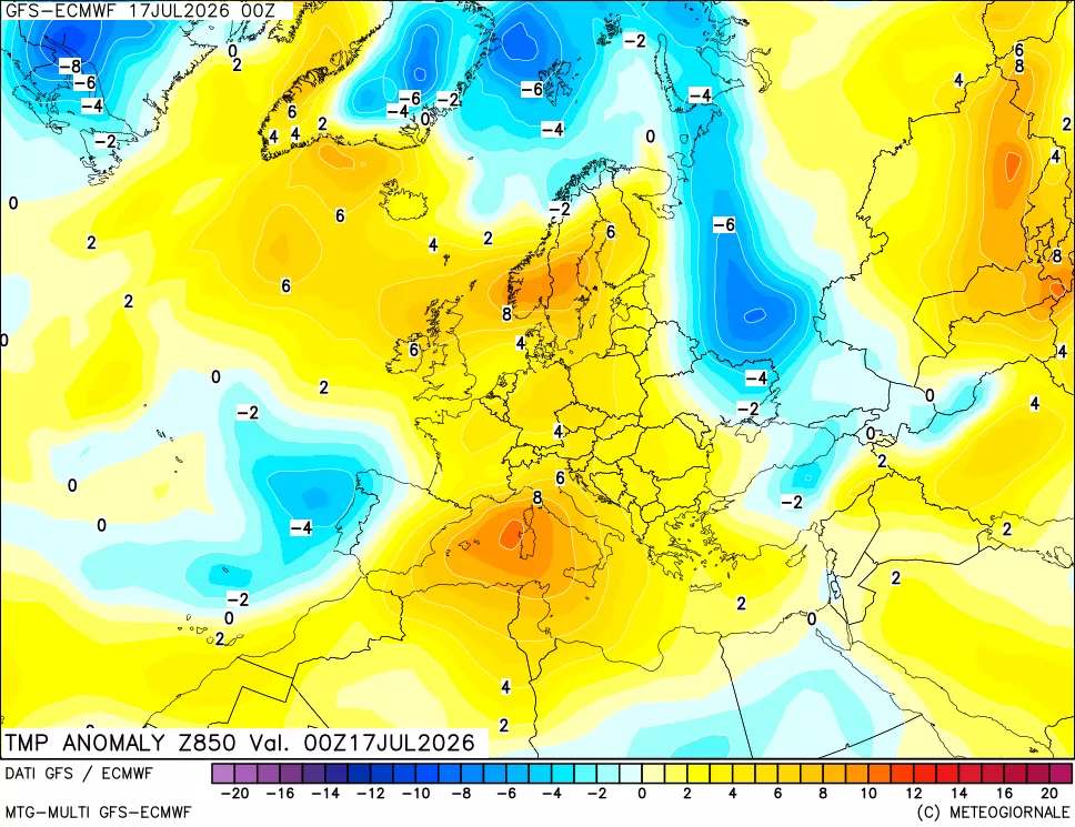 mappa 850 hPa Temp Anomaly vs Cli.No 1981-2010