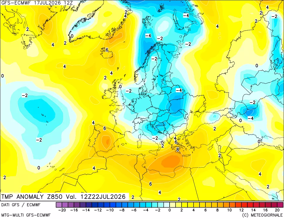 mappa 850 hPa Temp Anomaly vs Cli.No 1981-2010