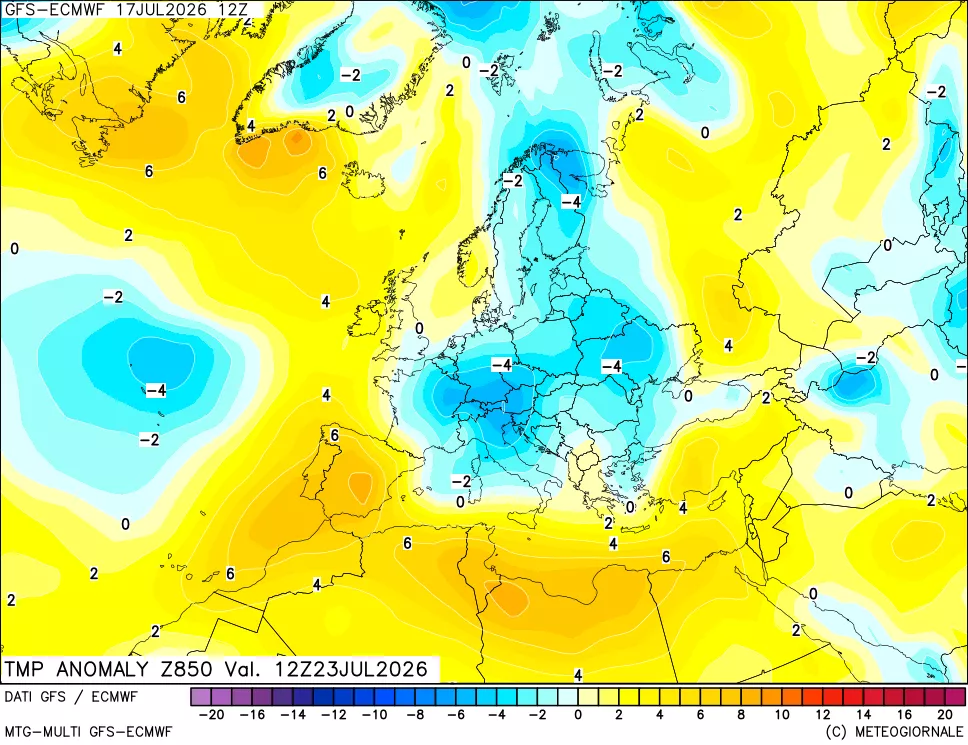 mappa 850 hPa Temp Anomaly vs Cli.No 1981-2010