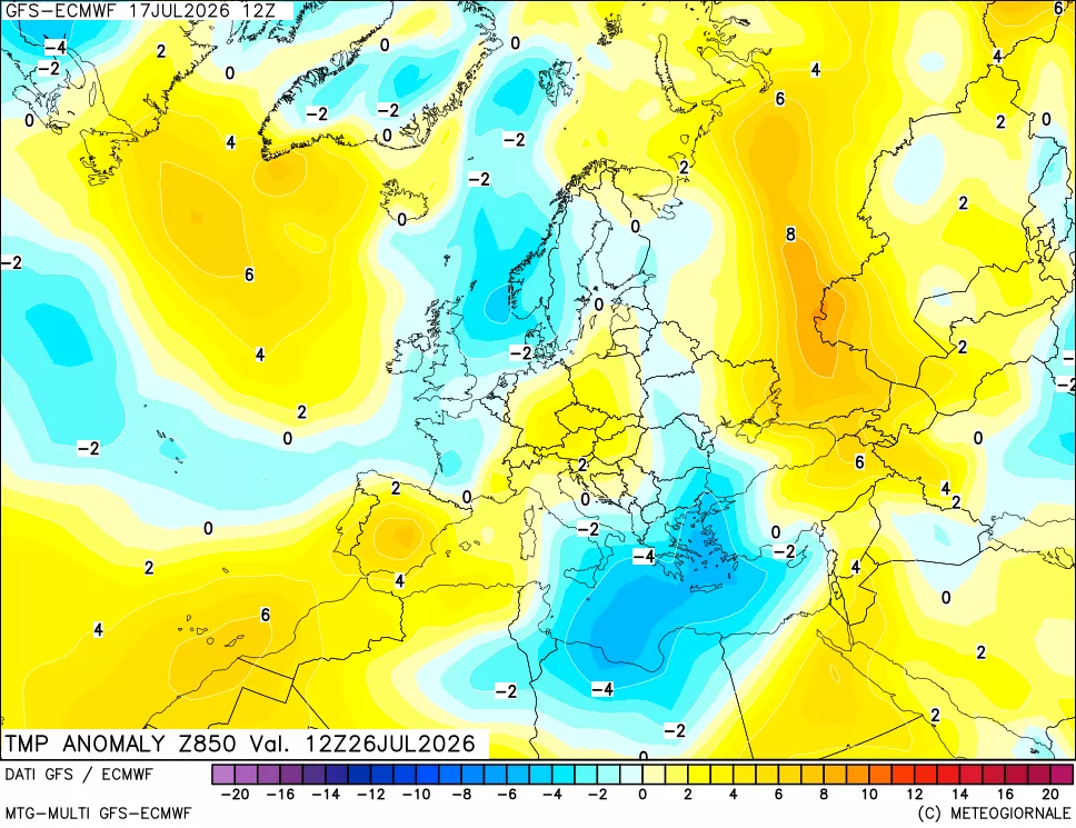 mappa 850 hPa Temp Anomaly vs Cli.No 1981-2010
